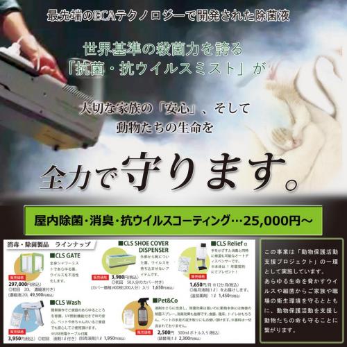 屋内除菌・消毒・抗ウイルスコーティング施工で衛生管理と動物保護活動支援