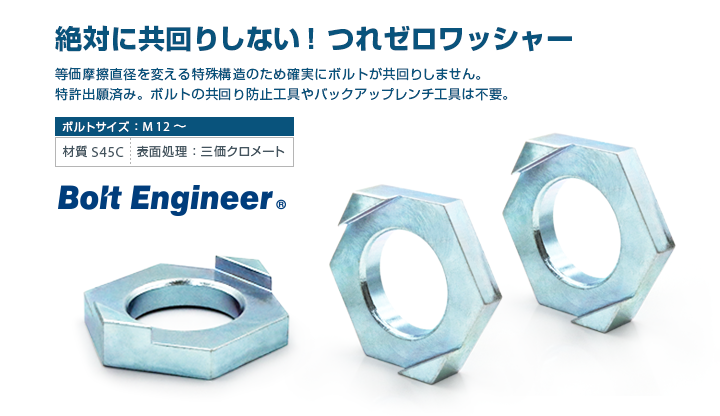 ボルトの共回り防止ワッシャー「つれゼロワッシャー」日本プララド