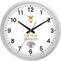 「会社ロゴ木製フレーム時計」35センチ角。企業のロゴを文字盤に印刷します。
